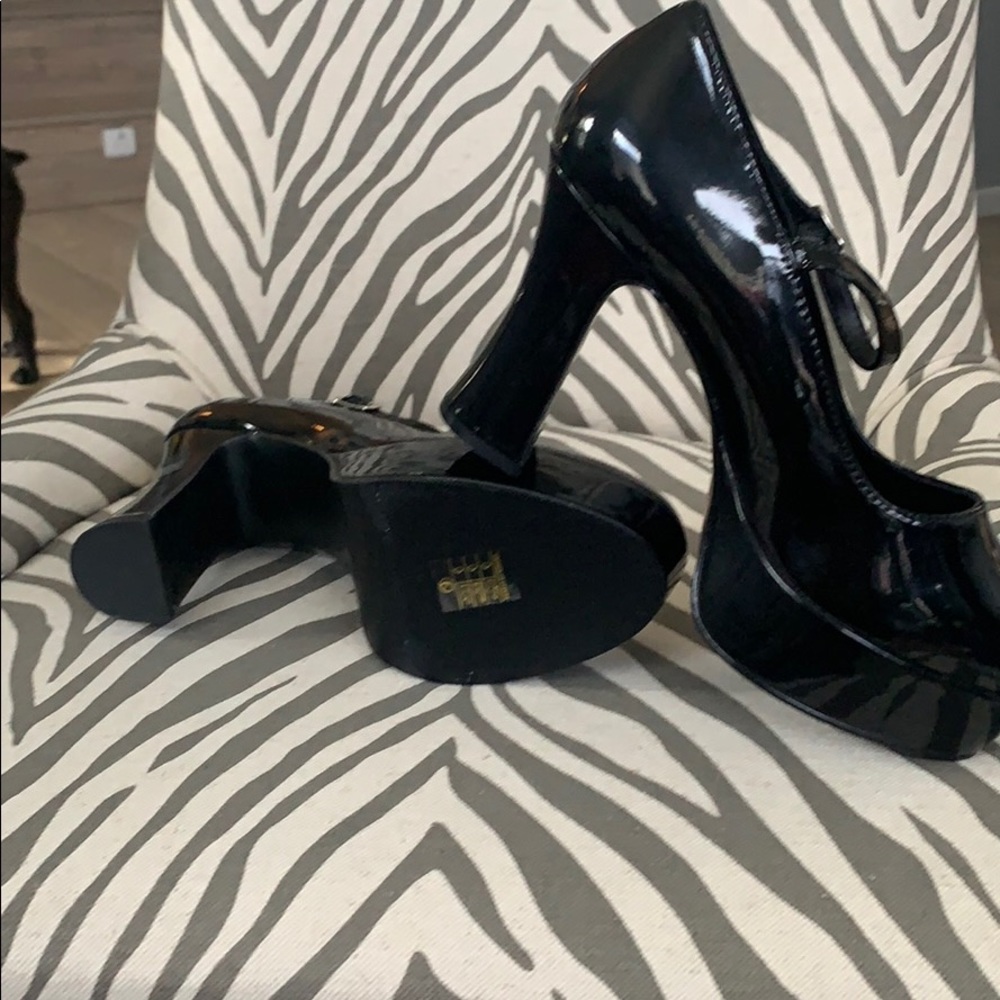 Black Shinny pleather Mary Jane platforms